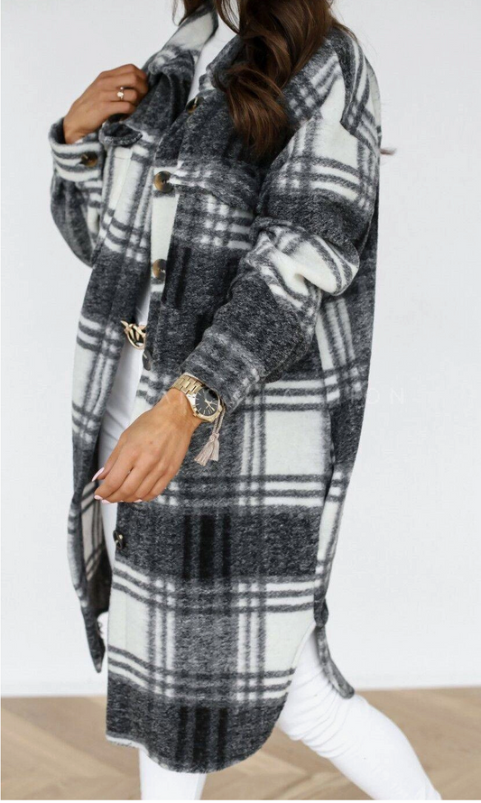 Callie's Long Plaid Lapel Shacket