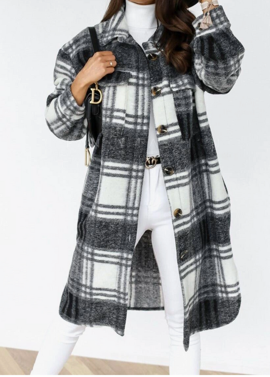 Callie's Long Plaid Lapel Shacket