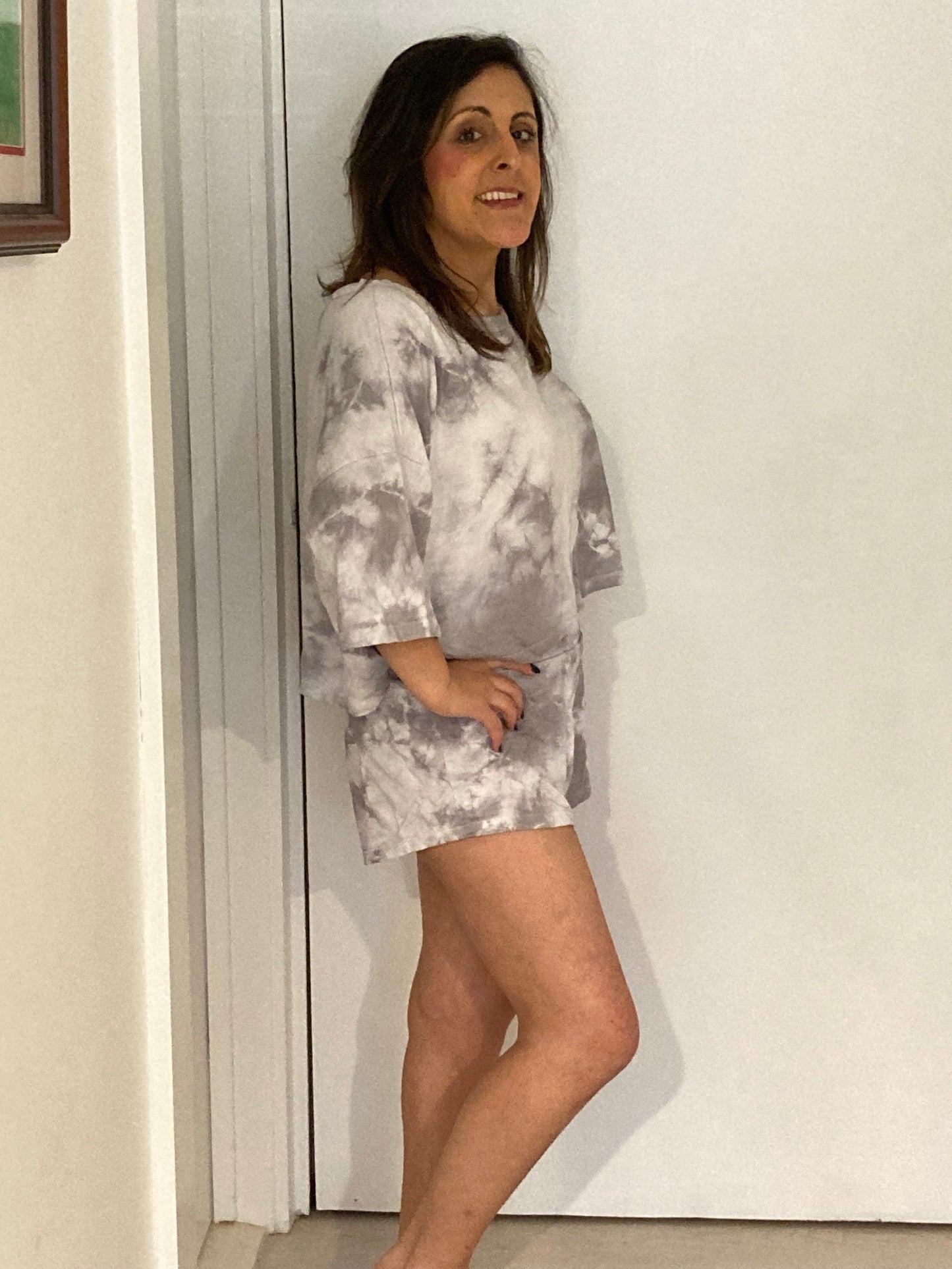 Gray Tie-Dye Shorts Set