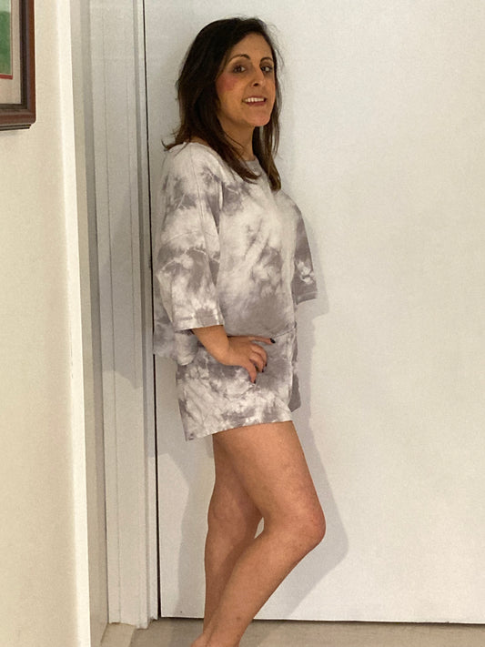 Gray Tie-Dye Shorts Set