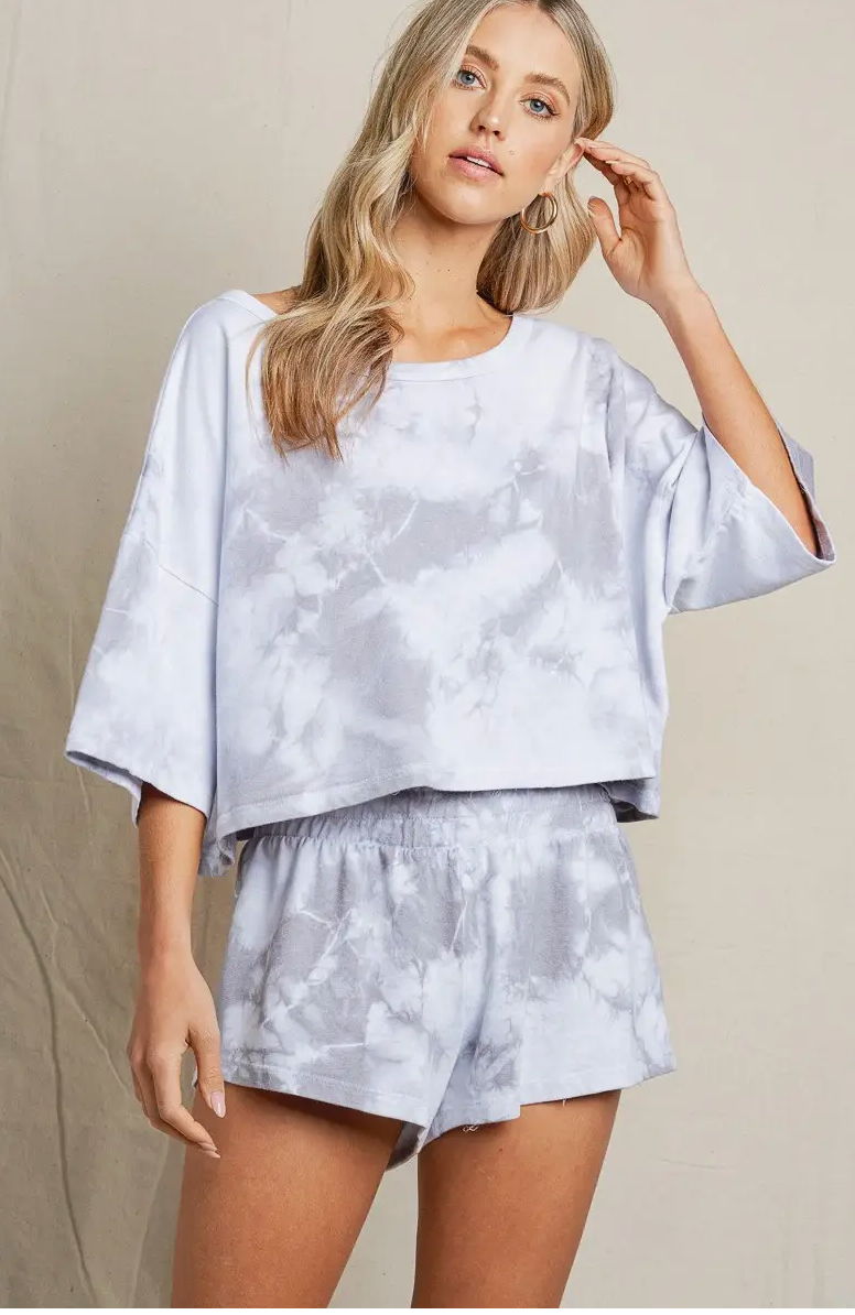 Gray Tie-Dye Shorts Set