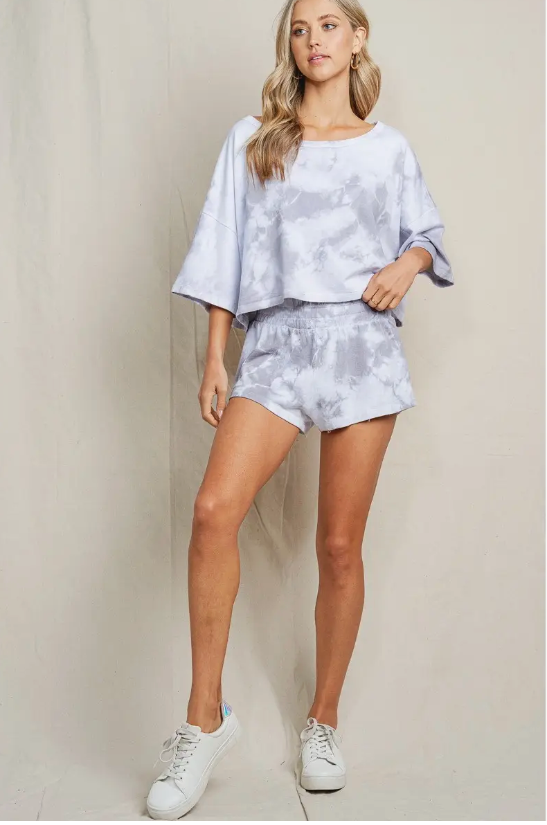 Gray Tie-Dye Shorts Set