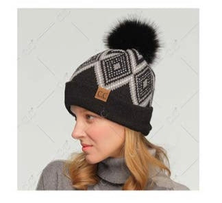 Diamond Geometric Pom Pom Hats