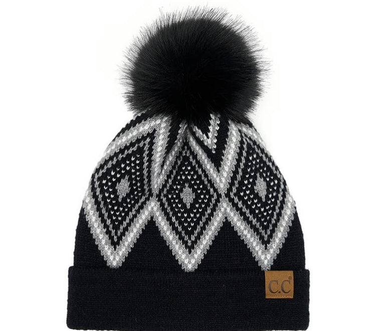 Diamond Geometric Pom Pom Hats