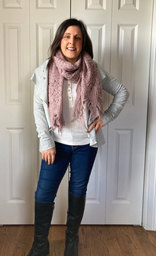 Mauve/Teal Fringed Scarf