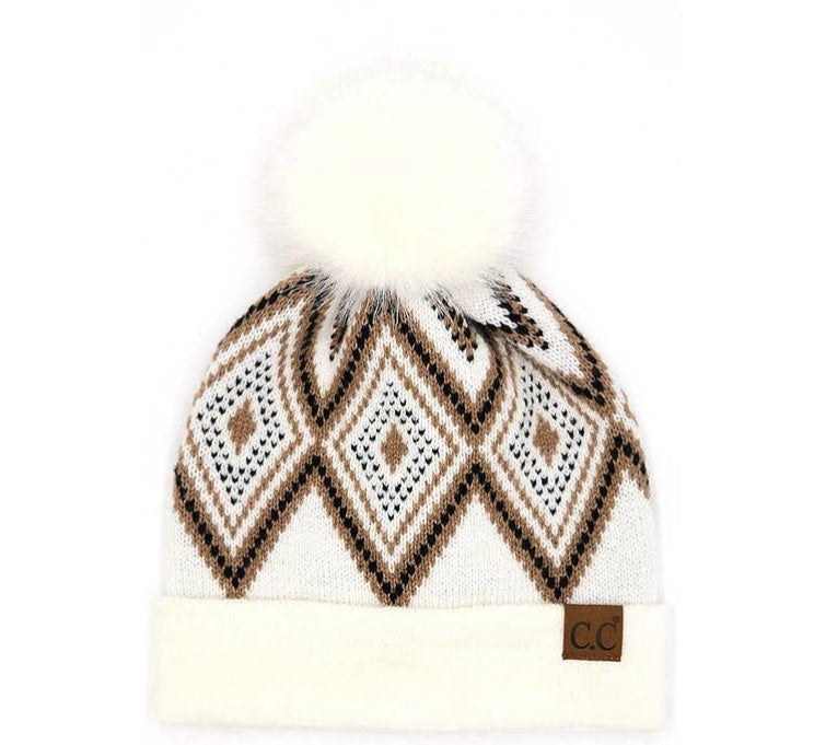 Diamond Geometric Pom Pom Hats